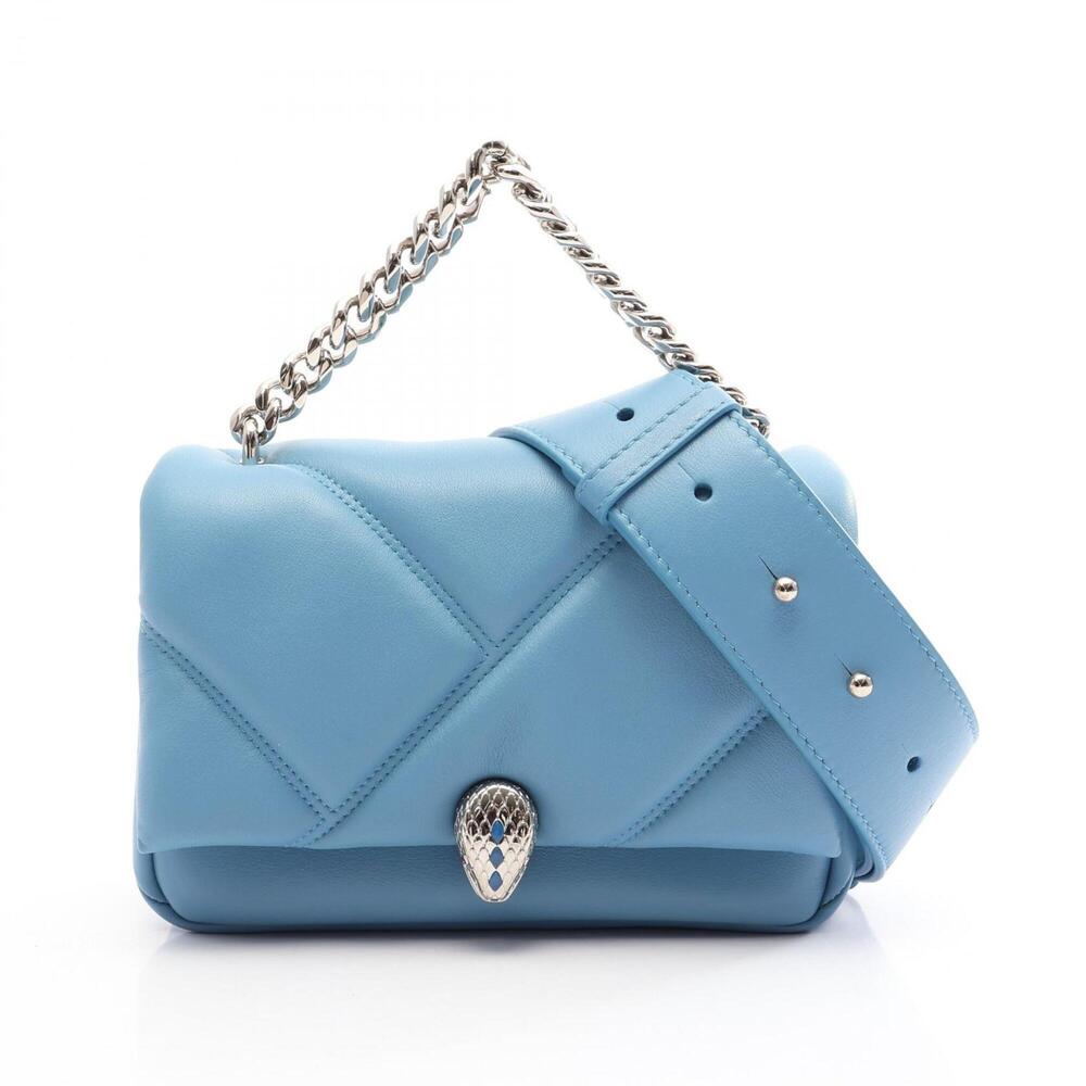 BVLGARI Serpenti Cabochon Mini 2-Way Handbag, Leather, Women's, Blue